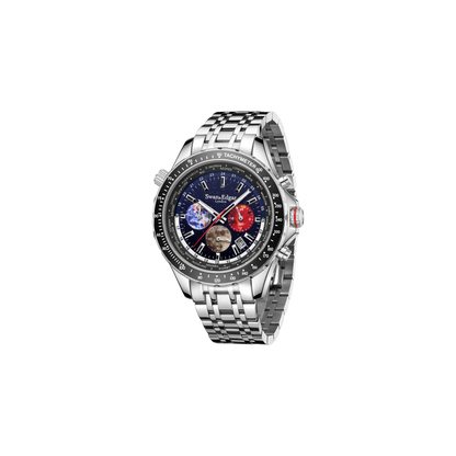 World Timer Mechanical Quartz Hybrid- Steel Matt Blue