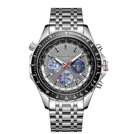 World Timer Mechanical Quartz Hybrid- Steel Matt Grey