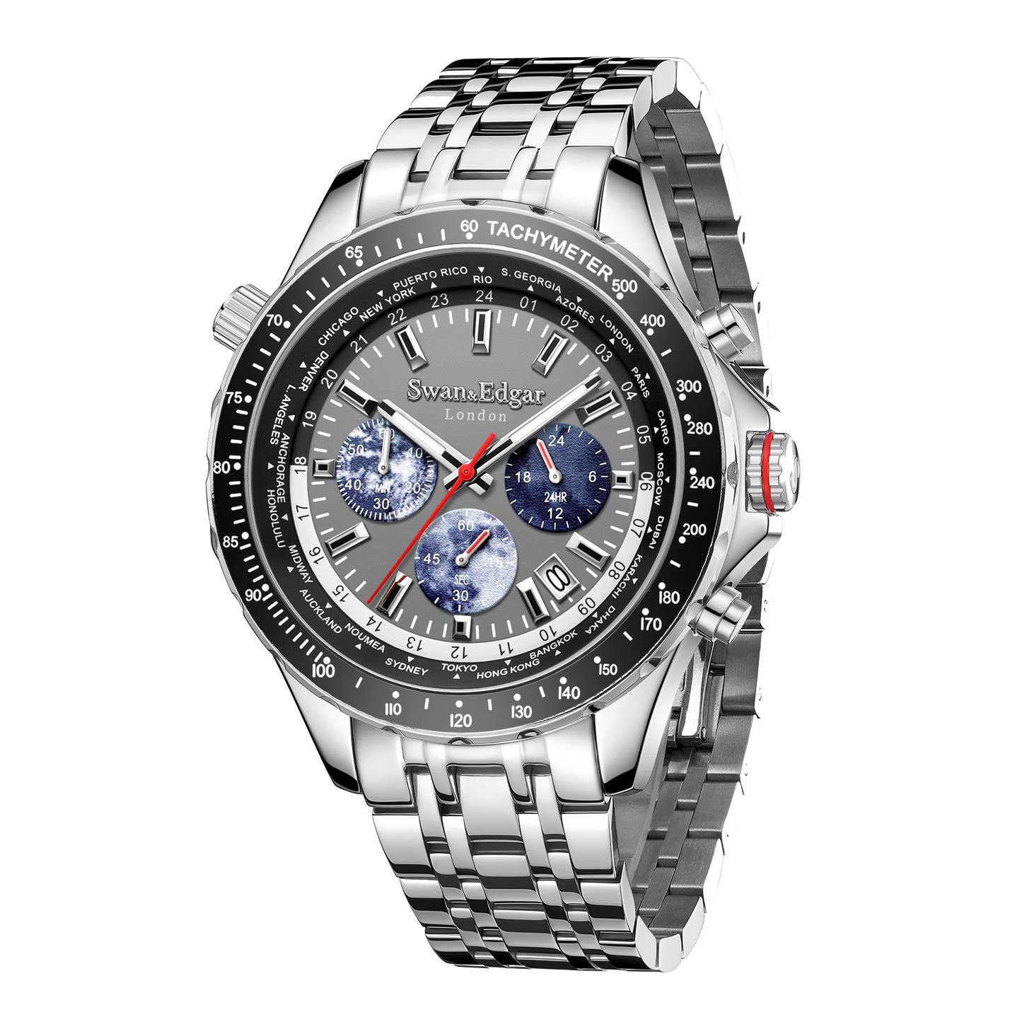World Timer Mechanical Quartz Hybrid- Steel Matt Grey