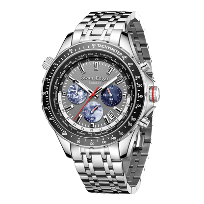 World Timer Mechanical Quartz Hybrid- Steel Matt Grey