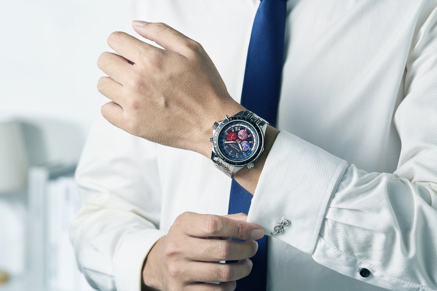 World Timer Mechanical Quartz Hybrid- Steel Matt Blue