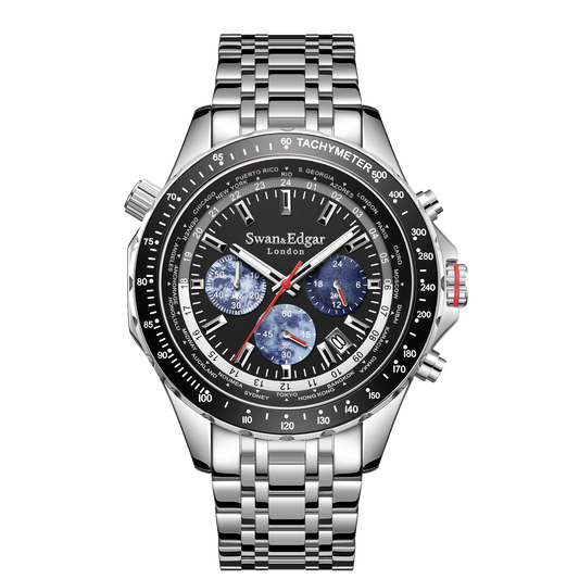 World Timer Mechanical Quartz Hybrid- Steel Matt Black