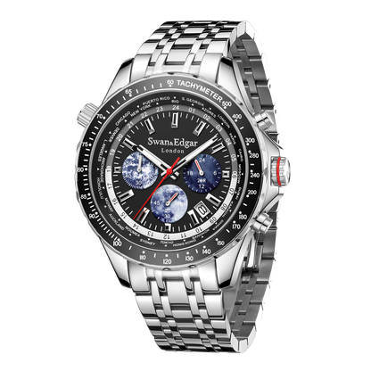 World Timer Mechanical Quartz Hybrid- Steel Matt Black