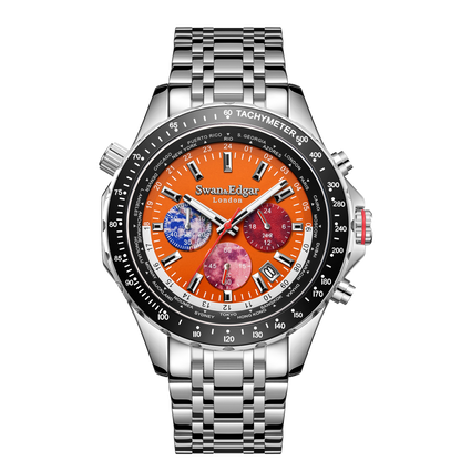 World Timer Mechanical Quartz Hybrid- Steel Matt Orange